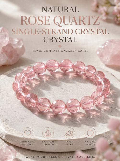 Premium Rose Quartz Beaded Bracelet | Hand-Polished Natural Gemstone Jewelry for Self-Love & Harmony