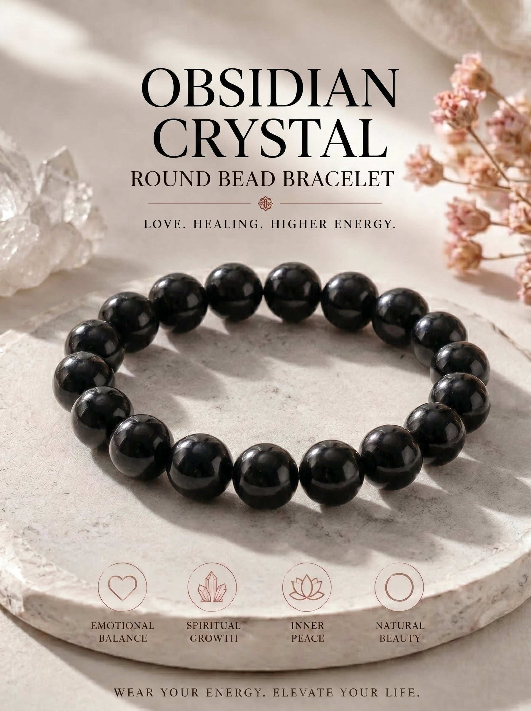 Premium Black Obsidian Beaded Bracelet | Hand-Polished Natural Gemstone Jewelry for Energy Cleansing