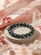Premium Black Moonstone Beaded Bracelet | Hand-Polished Natural Gemstone Jewelry for Protection & Intuition