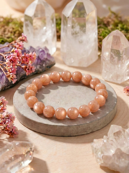 Premium Orange Moonstone Beaded Bracelet | Hand-Polished Natural Gemstone Jewelry for Inner Peace & Radiance
