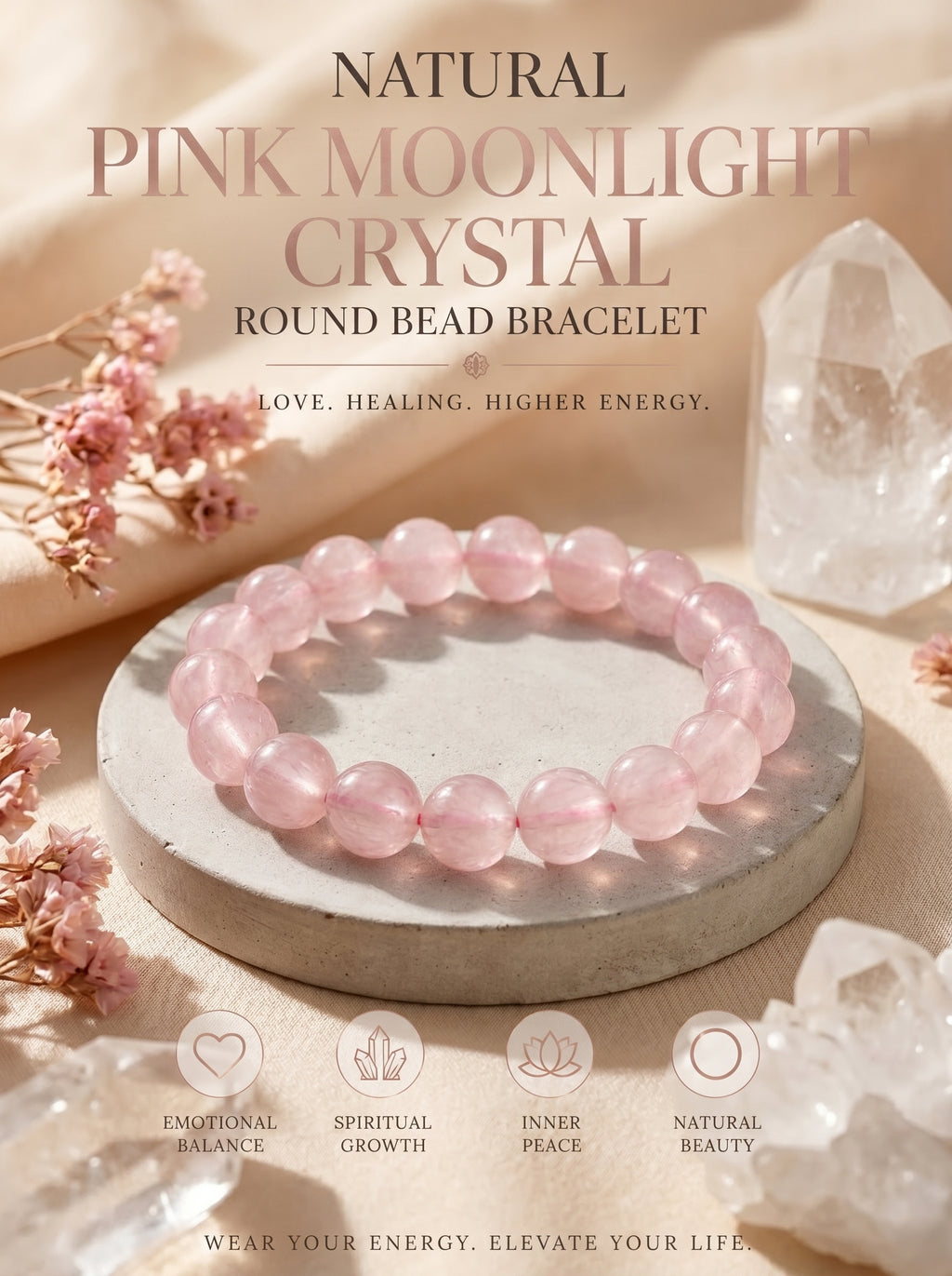 Premium Peach Moonstone Beaded Bracelet | Hand-Polished Natural Gemstone Jewelry for Inner Peace & Grace