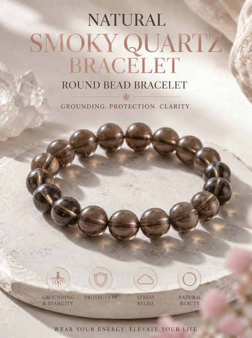 Premium Smoky Quartz Beaded Bracelet | Hand-Polished Natural Gemstone Jewelry for Mindfulness & Clarity