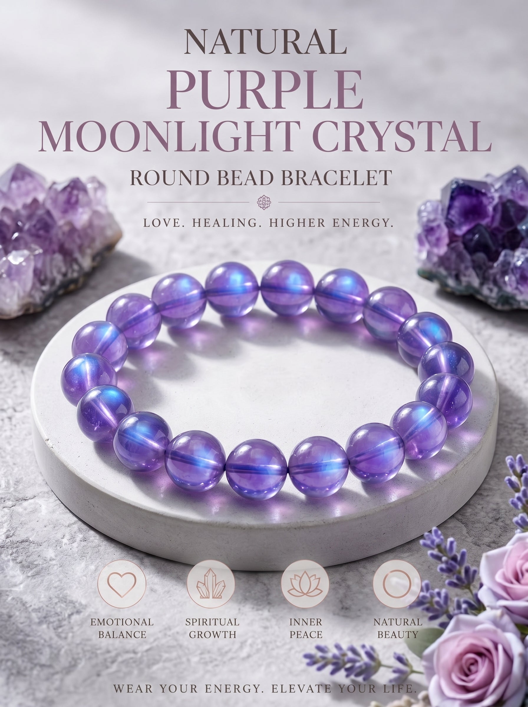 Authentic Amethyst Bracelet with Moonlight Glow | The "Stone of Spirituality" | Unique Healing Crystal Jewelry
