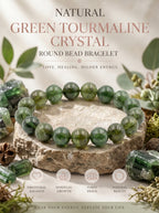 Premium Green Tourmaline Beaded Bracelet | Hand-Polished Natural Gemstone Jewelry for Harmony & Growth