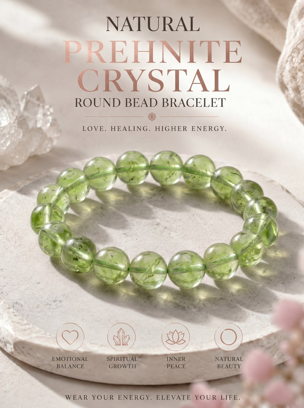 Authentic Prehnite Crystal Bracelet | The "Stone of Prophecy" | Unique Healing Gemstone Jewelry