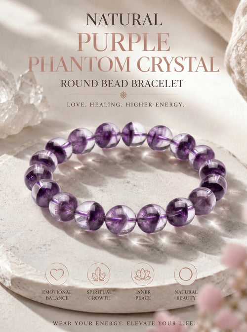 Authentic Purple Phantom Quartz Bracelet | The "Phantom Crystal" | Unique Healing Gemstone Jewelry