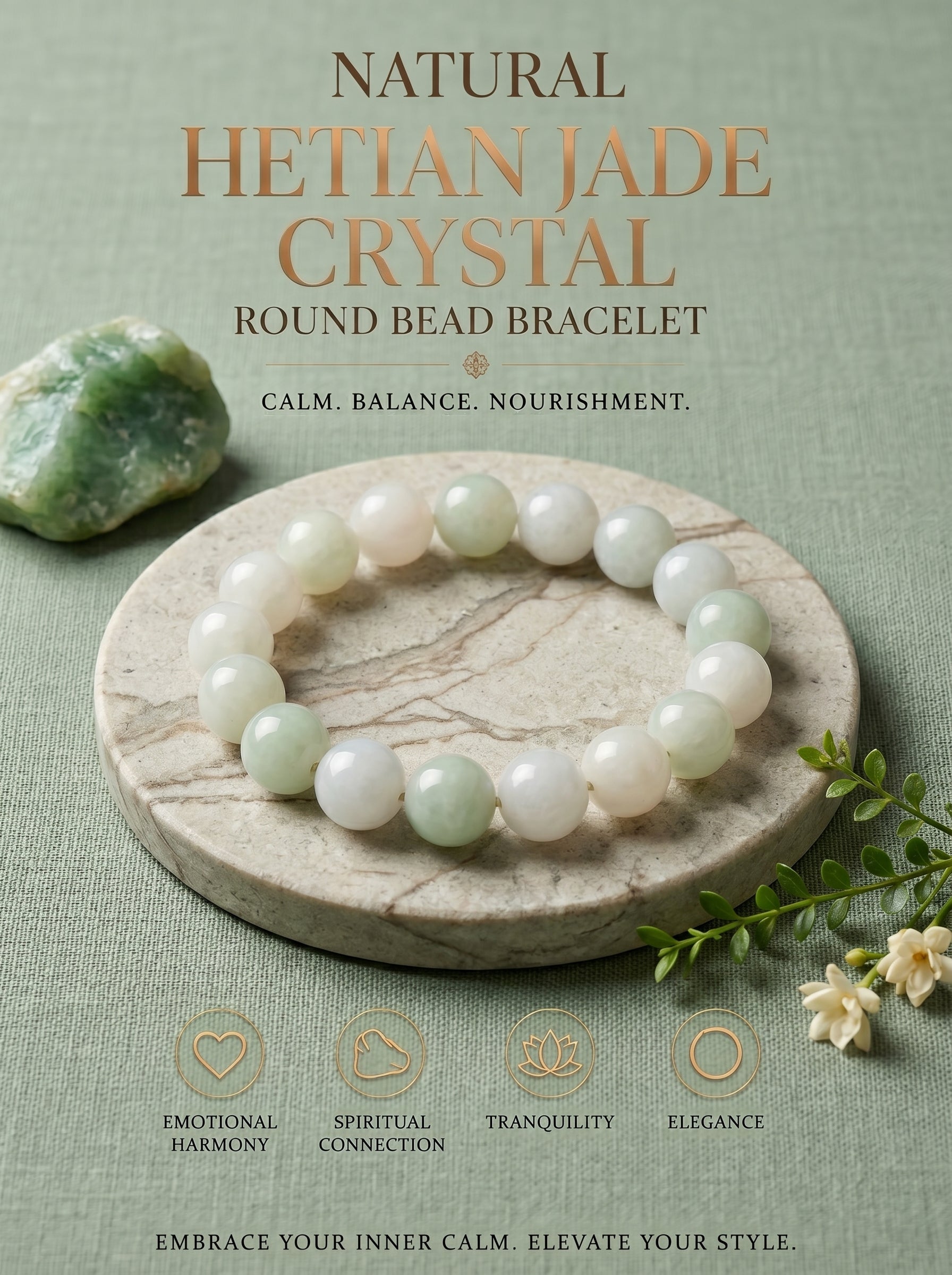 Luxury Xinjiang Hetian Jade Beaded Bracelet | Hand-Polished Natural Nephrite Jade Jewelry for Elegant Style
