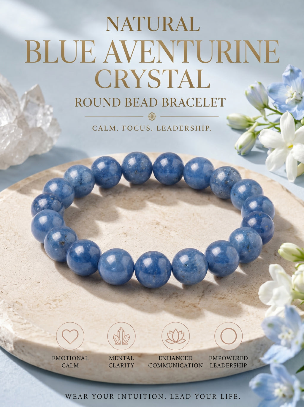 Premium Blue Aventurine Beaded Bracelet | Hand-Polished Natural Gemstone Jewelry for Inner Peace & Focus