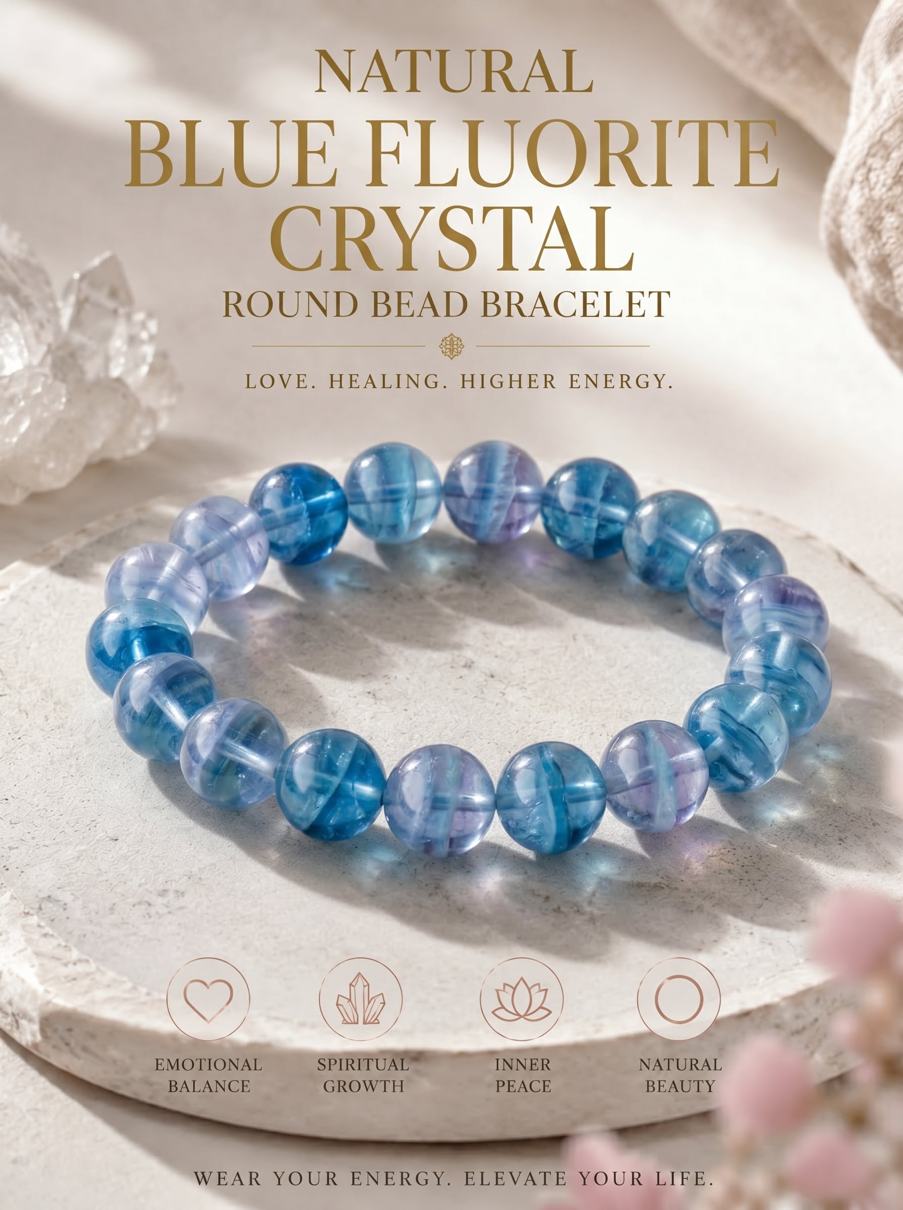 Premium Blue Fluorite Beaded Bracelet | Hand-Polished Natural Gemstone Jewelry for Clarity & Focus