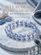 Premium Blue Rabbit Hair Quartz Beaded Bracelet | Hand-Polished Natural Gemstone Jewelry for Inner Peace & Clarity