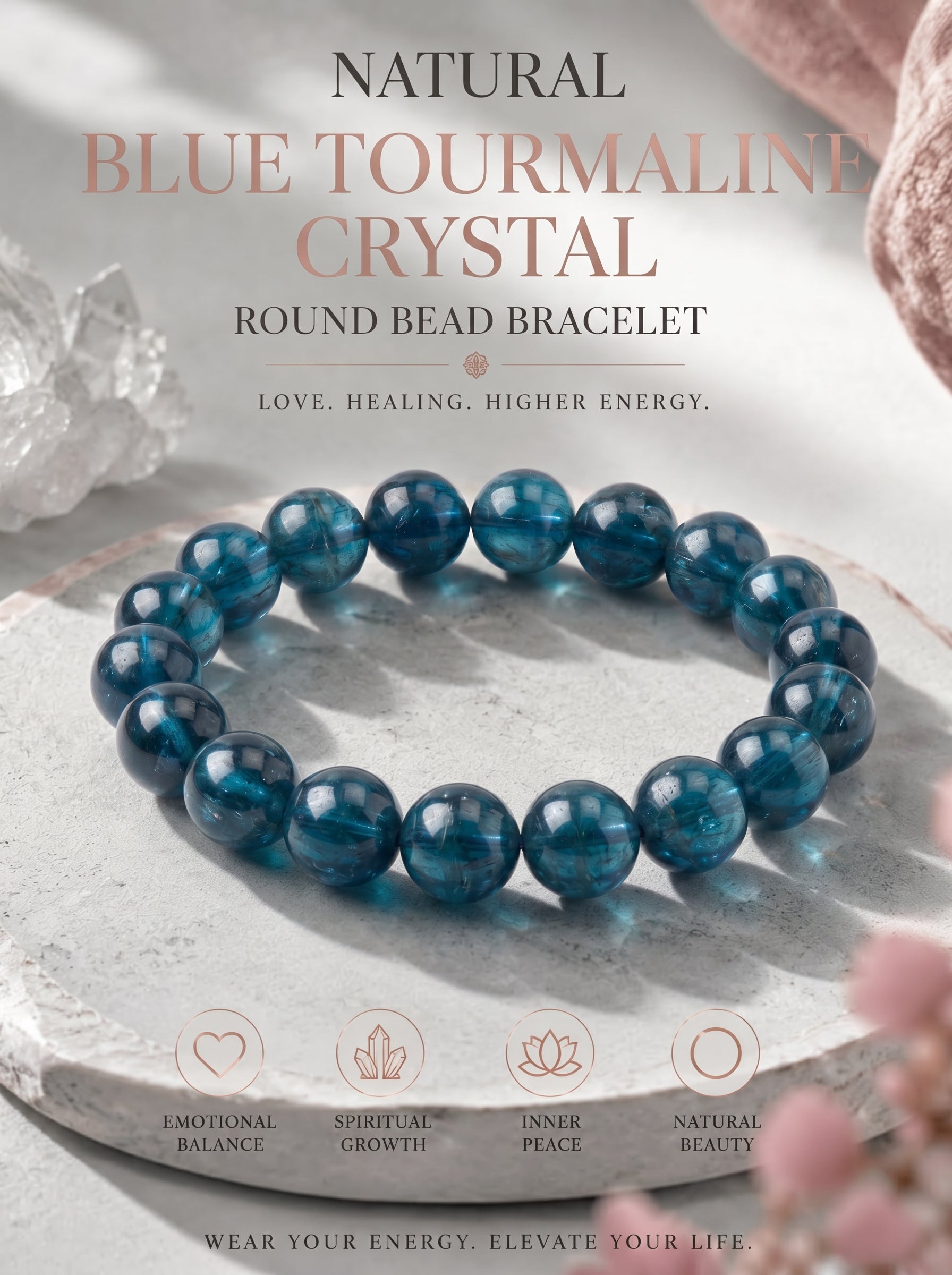 Premium Indicolite Blue Tourmaline Bracelet | Hand-Polished Natural Gemstone Jewelry for Wisdom & Confidence