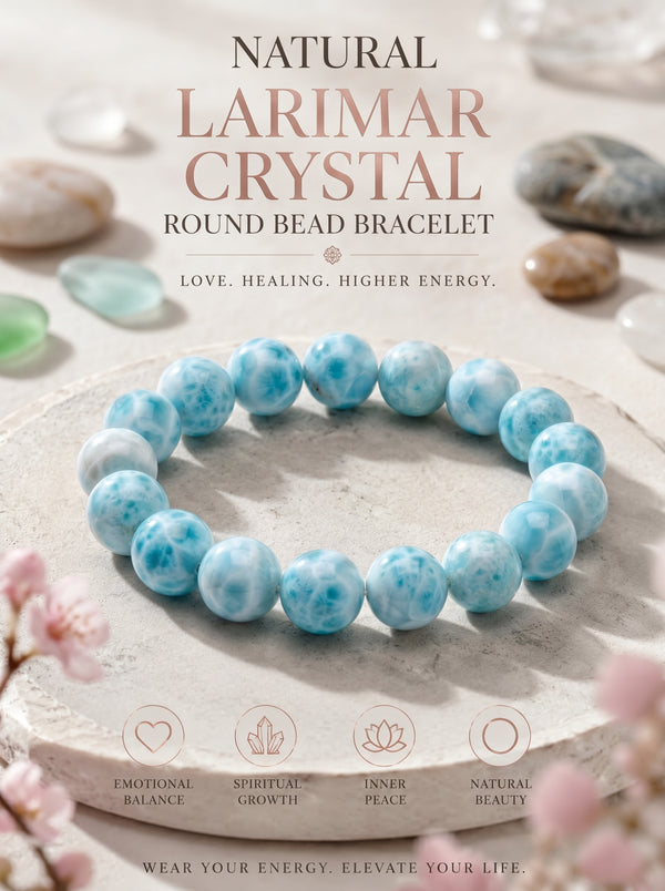 Premium Larimar Beaded Bracelet | Hand-Polished Natural Gemstone Jewelry for Peace & Communication